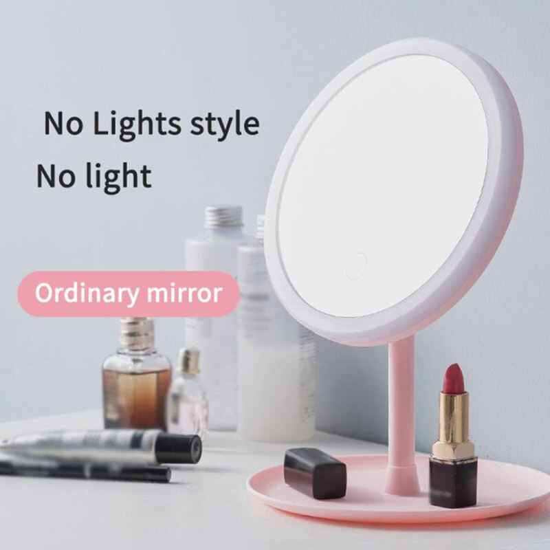 Round Makeup Mirror With Lights Led Vanity Mirror Lamp Adjustable Table Desk Cosmetic USB Face Mirror With Beauty Touch: Round 1