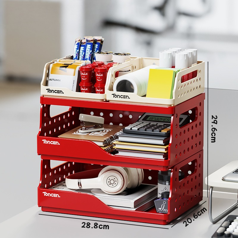 Foldable Desk Organizer Basket - Snack Divider, Stationery Holder, File Box, Document Rack, Office Desk Organizer Basket: light yellow