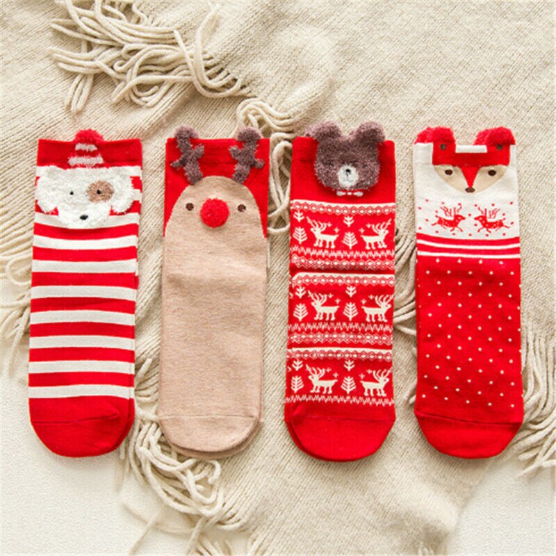 Chaussettes de noël, 1 paire, pour enfants, filles et garçons, chaussettes de noël, automne, éponge rayée, flocon de neige, élan, ours noël