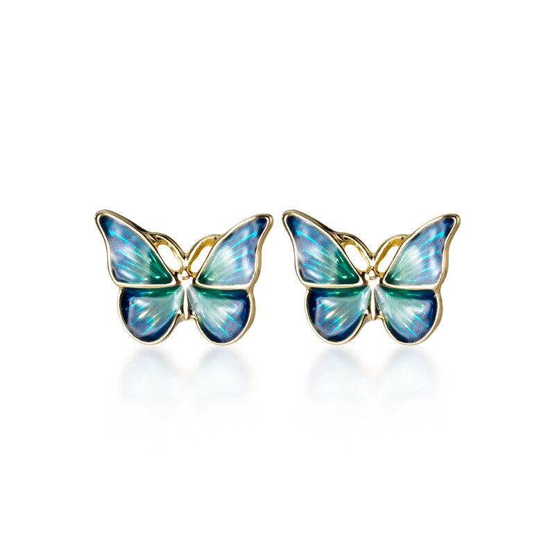 INZATT, Plata de Ley 925 auténtica, pendientes de mariposa esmaltados en azul para mujer a la , joyería fina para , accesorios bonitos para: Default Title