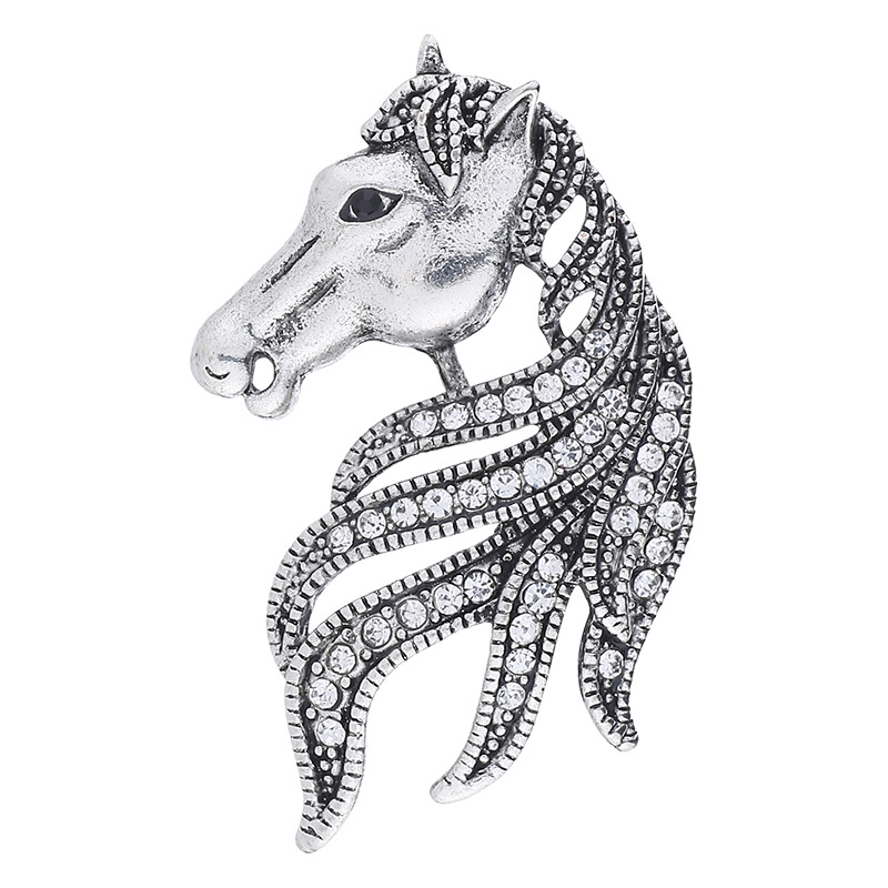 Dier Paard Broche Heren Pak Overhemd Corsage Revers Pin Badge Kleding Broches voor Vrouwen Accessoires Retro Hoogwaardig Kristal: Antique Silver Plated