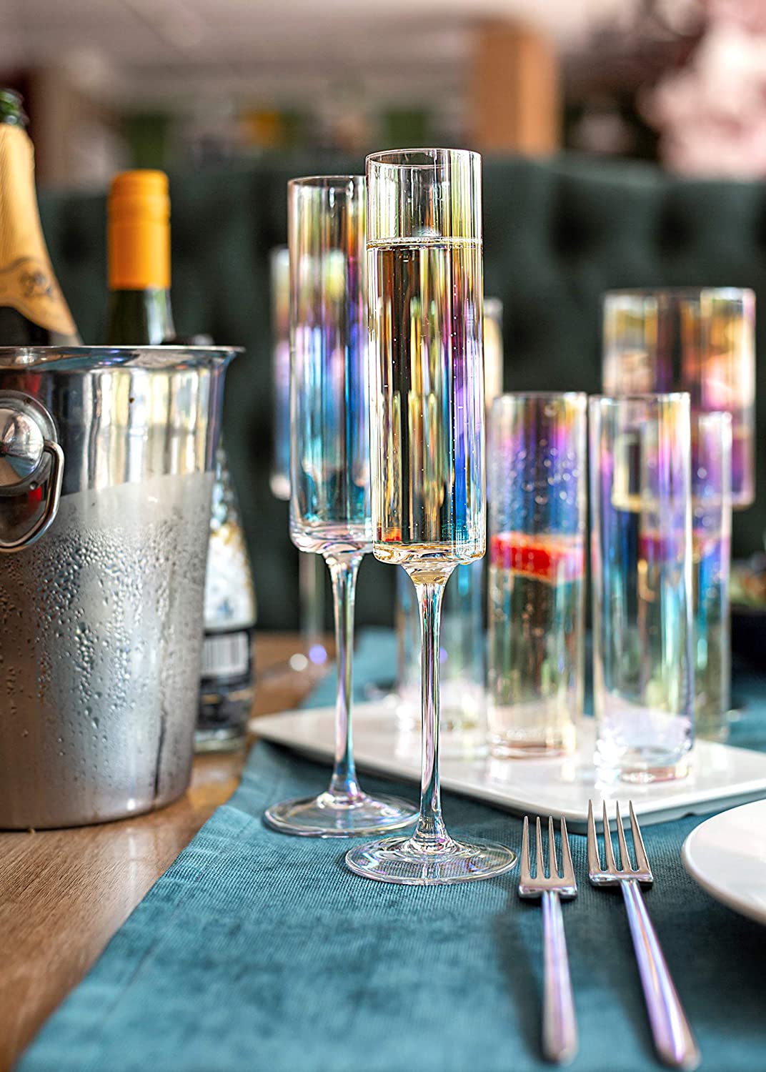 Crystal Champagne Flutes Wine Set Square Wine Glasses With Stem Cocktail-Glass Lead Free Pearly Champagne Glasses