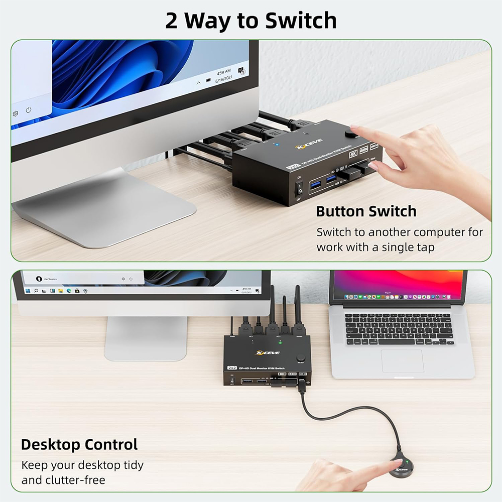 8k kvm switch 8k @ 60hz 4k @ 144hz kvm switch med 2 porte 2 skærme 2 computere hdmi-kompatibel+dp usb 3.0 switch udvidelsesskærm