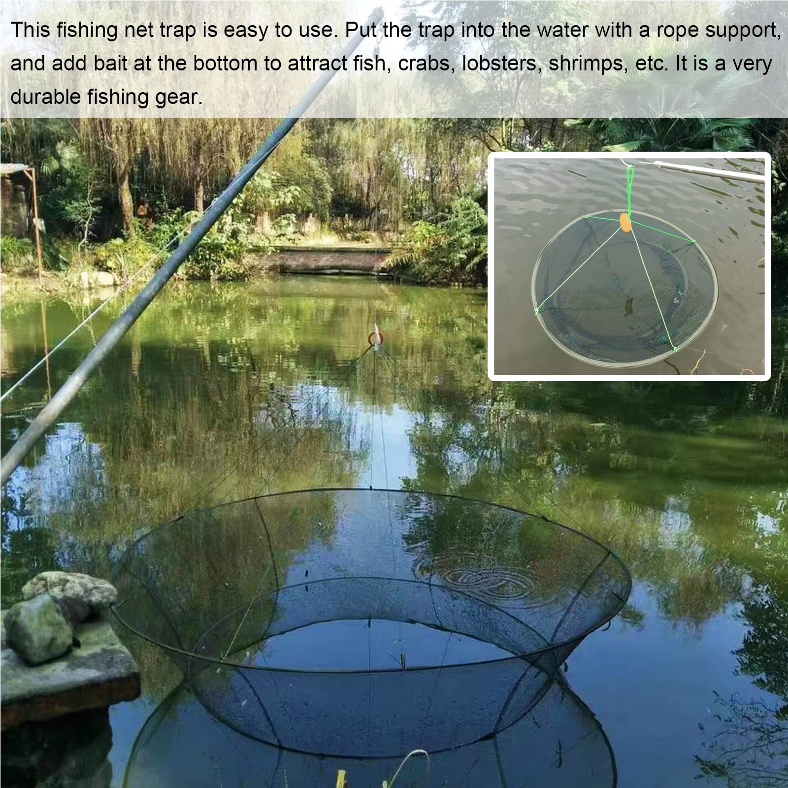 80/100cm pliable goutte filet pêche atterrissage crevette appât crabe crevette jetée port étang maille pour rivage Vertical utilisation filet de pêche