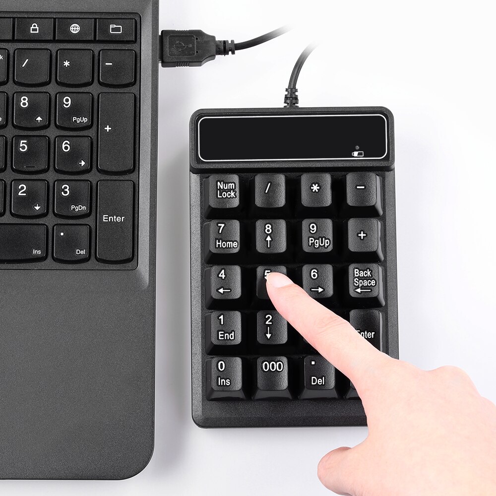 USB Wired Numeric Keypad Mechanical Feel Number Pad Keyboard 19 Keys Water-proof Keyboards for Laptop Desktop PC Notebook Black