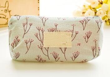 Canvas Zipper Pencil Cases Cute Kawaii Floral Flower Lovely Fabric Flower Tree Pen Bags School Supplies: B