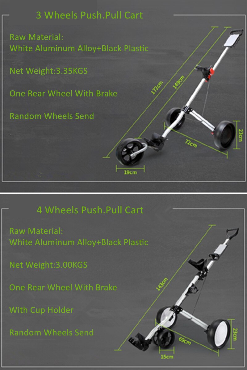 JayCreer 3 Wheels Or 2+2 Wheels Portable Folding Golf Pull Push Carts