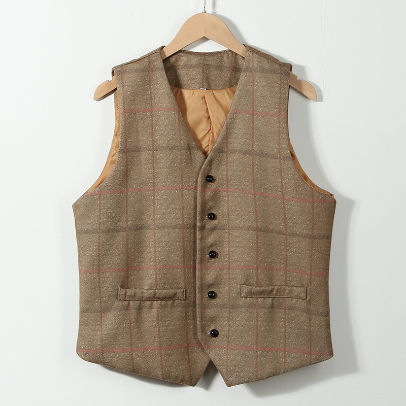 Herr väst toppar casual vintage ull blandning tweed krage retro lapel västar solid färg all-match