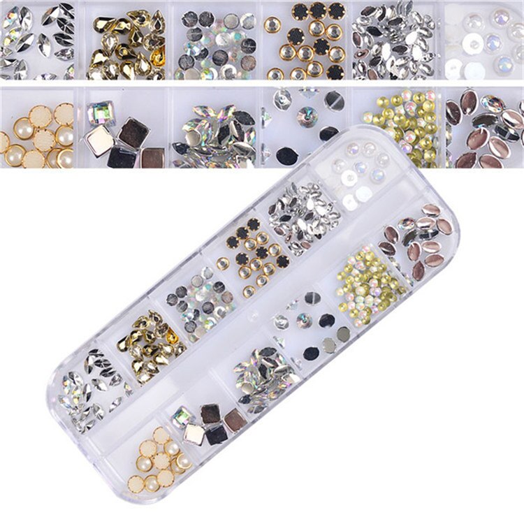 Mix 12 Kleur Cirkel Kralen Nail Art Tips Rhinestones Glitters Acryl Uv Gel Gems Decoratie Met Hard Case: A21