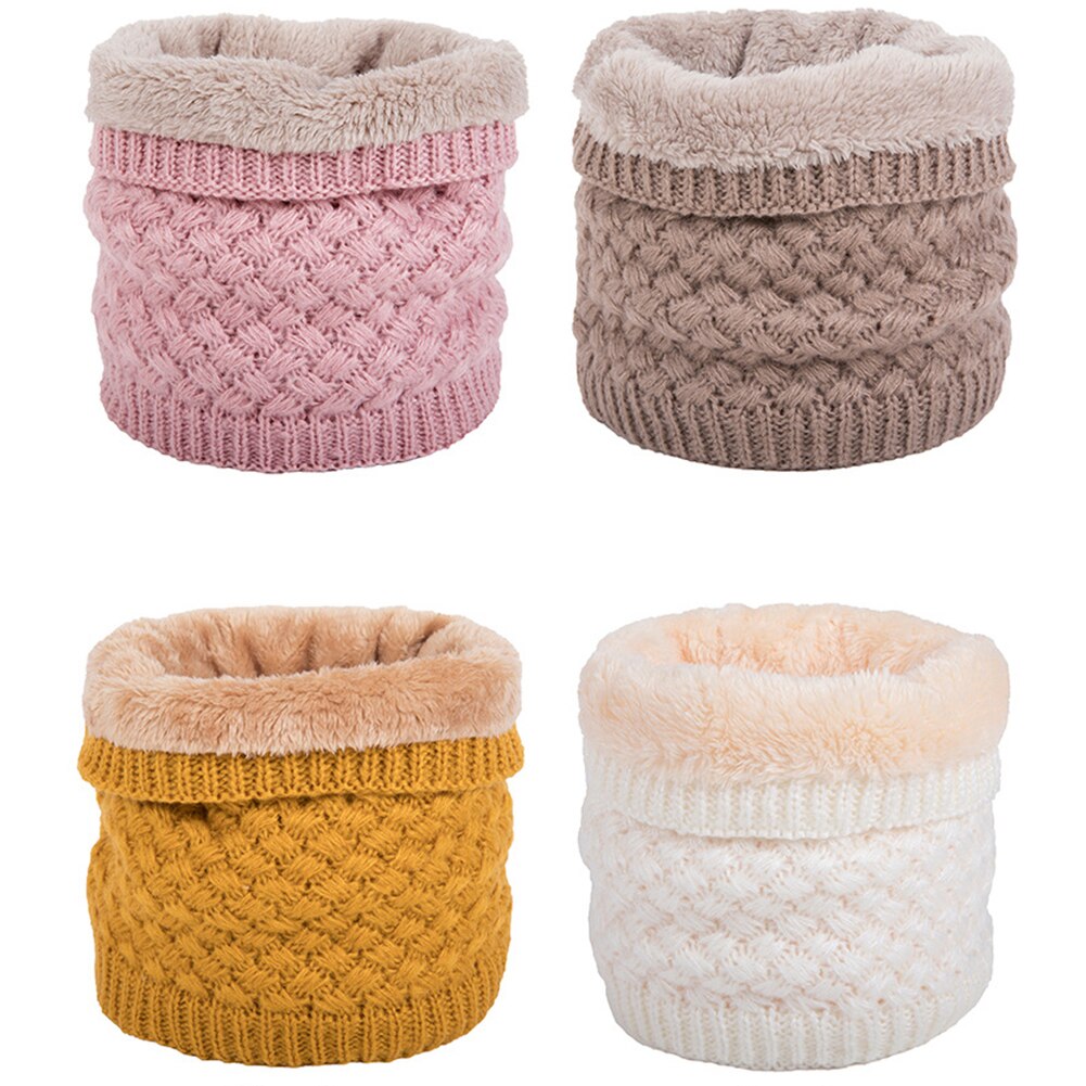 Winter Women Men Solid Color Thickened Fleece Knitted Neckerchief Warm Scarf Warmer Scarf Cotton Shawl Warm Necklaces Scarves