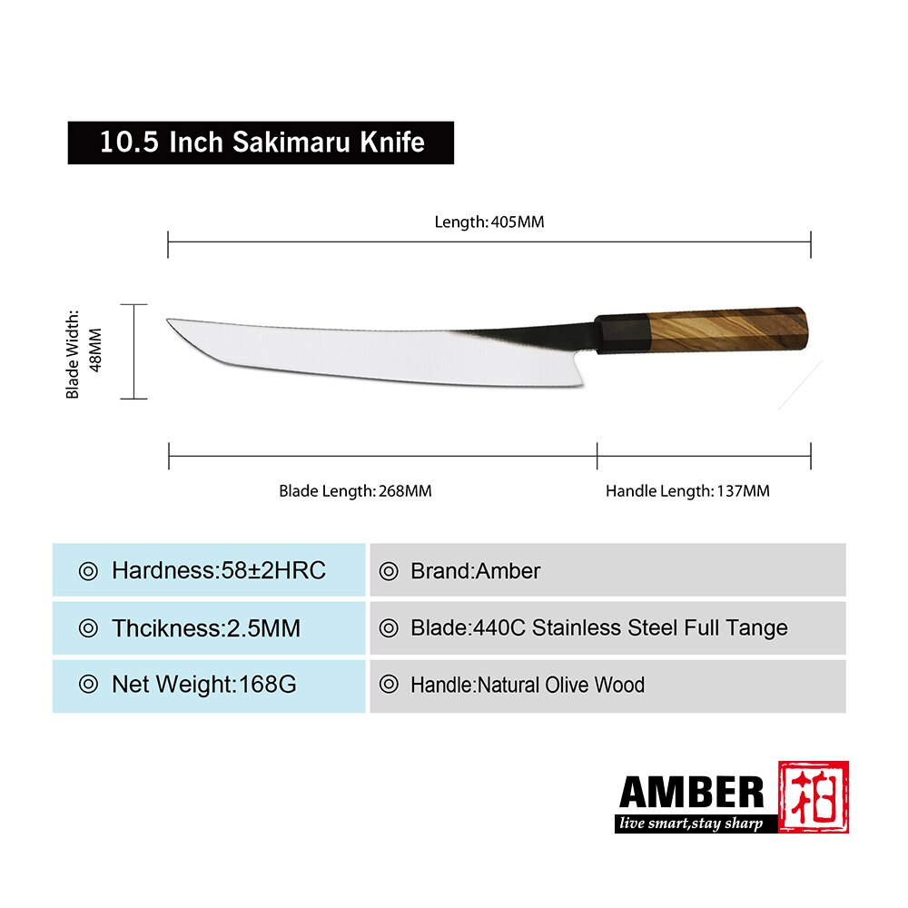 Bernstein 10,5 Zoll Sakimaru Messer 440C Edelstahl Sashimi Messer Berufs Fisch Messer Mit Natürlichen Oliven Holz Griff