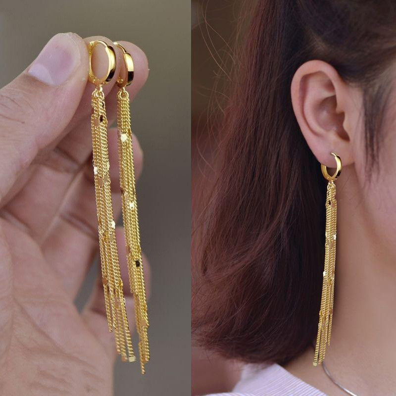 Glanzende lange oorbellen met kwastjes en glitter voor dames, lange oorbellen met kettinghangers, perfect als sieraden voor bruiloften en feestjes.