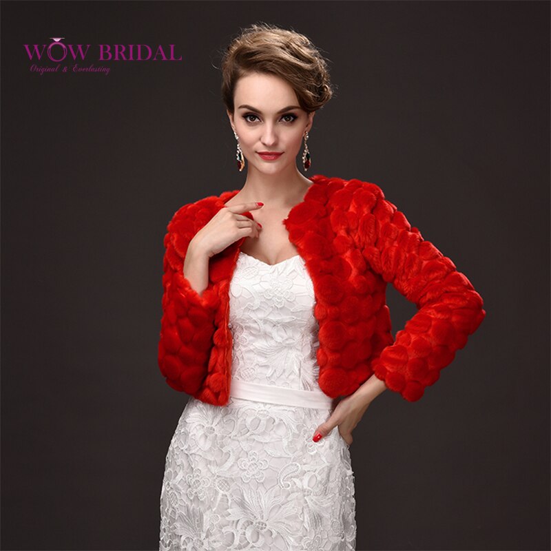 Wowbridal Noble Red Wedding Jacket Submissive Faux Fur Long Sleeve Shawl Bridal Coat Accessories