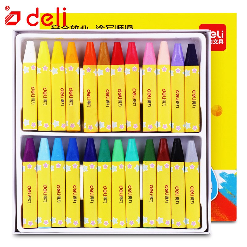 Deli Wax Crayon Kids Oil Painting Stick Candy Color Oil Pastel Crayon Child Safety Non-toxic Pastel 8/12/24/36/48 Colors Per Box: 72080 24color