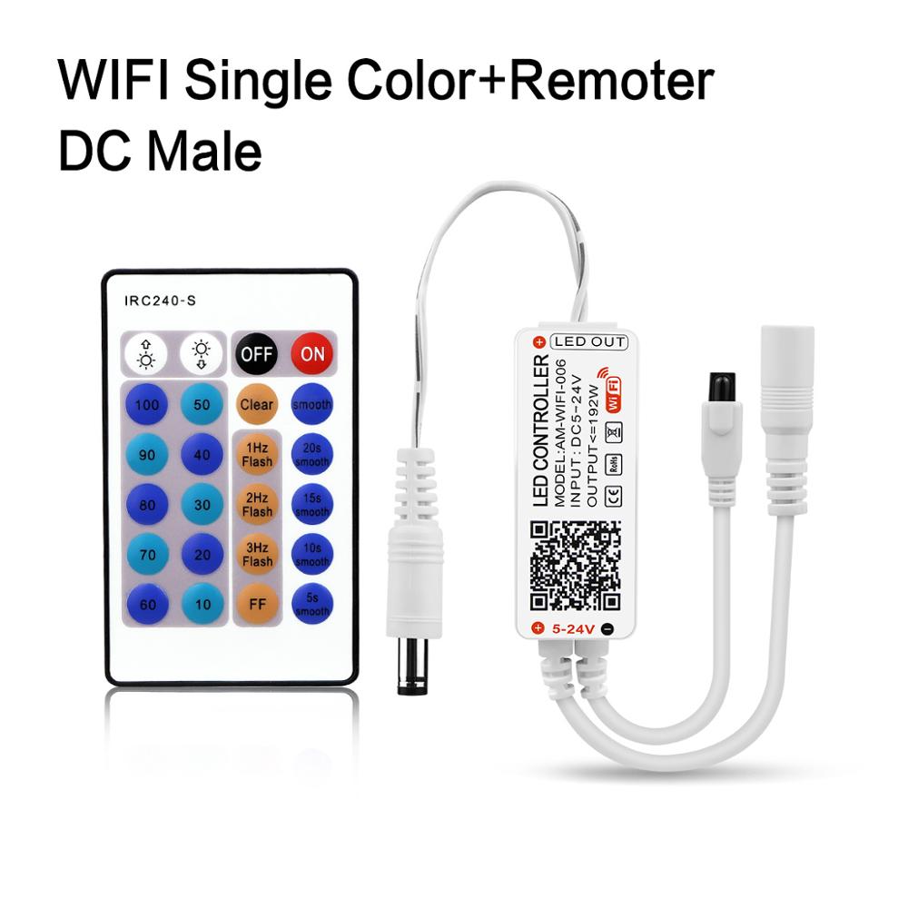 Tuya Smart Life APP WiFi LED contrôleur de bande DC5V 12V 24V Bluetooth sans fil RGB/RGBW/RGB + CCT télécommande sans fil Alexa: WIFI Single Color IR