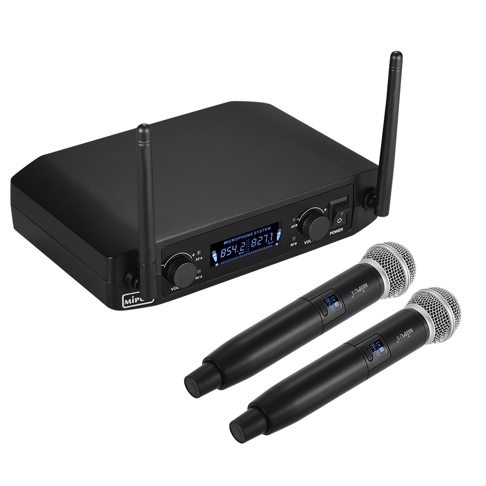 VHF Wireless 10 Channels Digital Microphone System with Two Handheld Cordless Mics and One Receiver Accessories