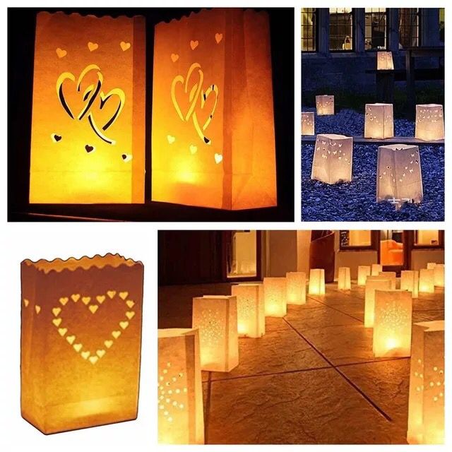 30 stk festival lanterne hjerte te lys holder luminaria papir lanterne stearinlys taske til bbq julefest bryllup