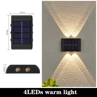 6 LED Solar Wall Light Outdoor Waterproof Balcony Wall Lights for Courtyard Street Landscape Garden Decor Lamp Solar Wall Lamp: 4LEDs  Warm light / 2PCS