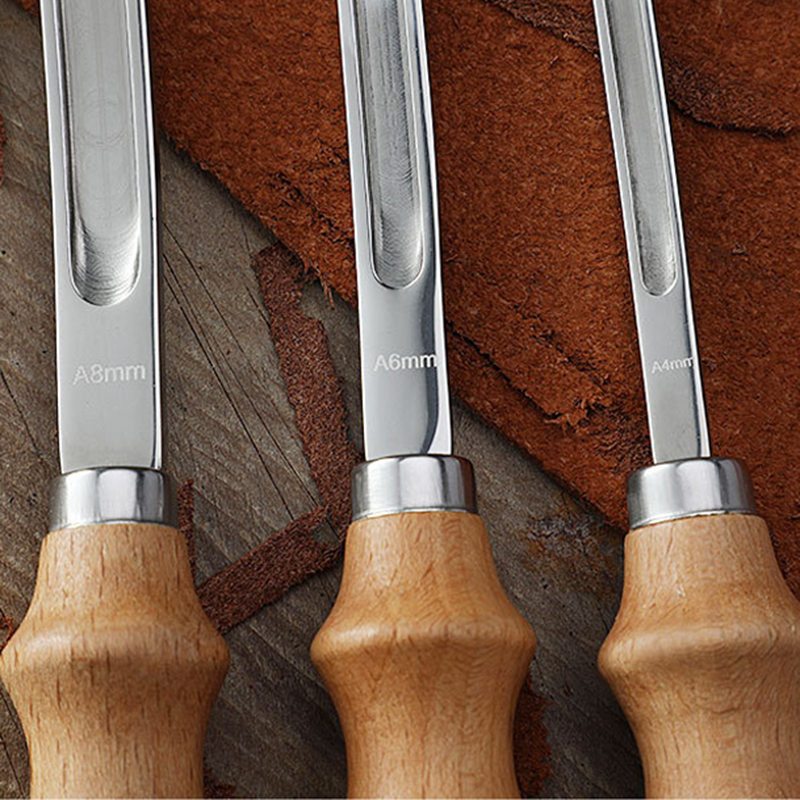 Cuchillo biselador para tallado de cuero, herramienta de corte Manual para cortar bordes, mango de madera, 3 tamaños