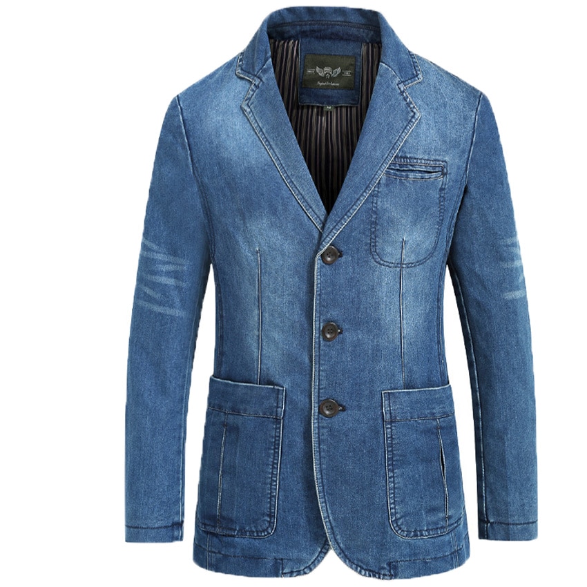NIAN Jeep Men's Denim Casual Blazer Men Cotton Vintage Suit Jacket Male Blue Coat Denim Jacket Plus Size Jeans Blazers