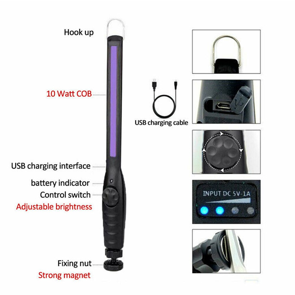 Portable Ultraviolet Lamp 30 LED UV Sterilizer Light USB Rechargeable Handheld UV Disinfection Germicidal Light Home Hotel Use