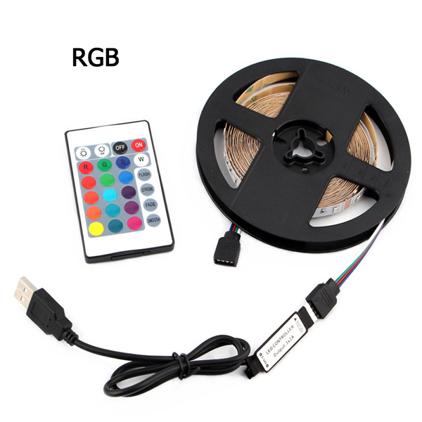 Tira de luces LED RGB 2835, 5V, alimentación USB, cinta LED Flexible RGB/blanca, 60LED, 0,5 m, 1m, 2m, 5m, cinta de diodo de retroiluminación para pantalla de escritorio de TV: YELLOW / RGB / 1 m