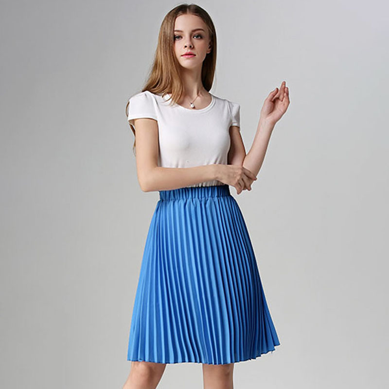Falda plisada de gasa para mujer, faldas tutú Vintage de cintura alta, Saia Midi Rokken para mujer, falda Jupe de estilo veraniego 2024: Azul