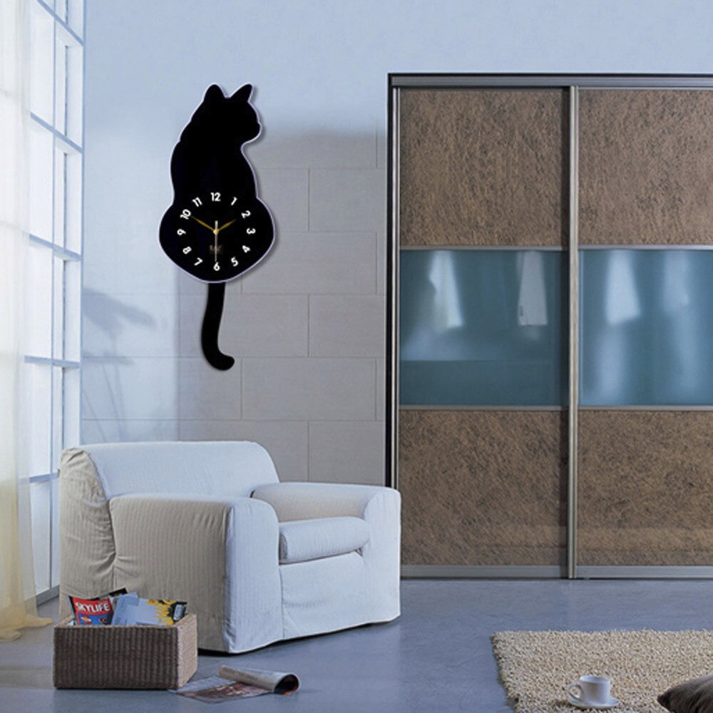 Cute Cat Quartz clocks Pendulum Clock Swinging Tail Wall Clock home Bedroom mirror Wall Quartz Needle Decor Wall Watch Clocks G2
