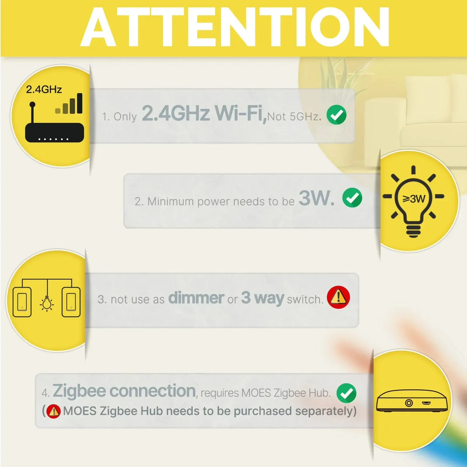 MOES-interruptor de luz inteligente Tuya ZigBee US, interruptor de pared con botón, funciona con Alexa, Google Home, cable neutro, No requiere cable neutro