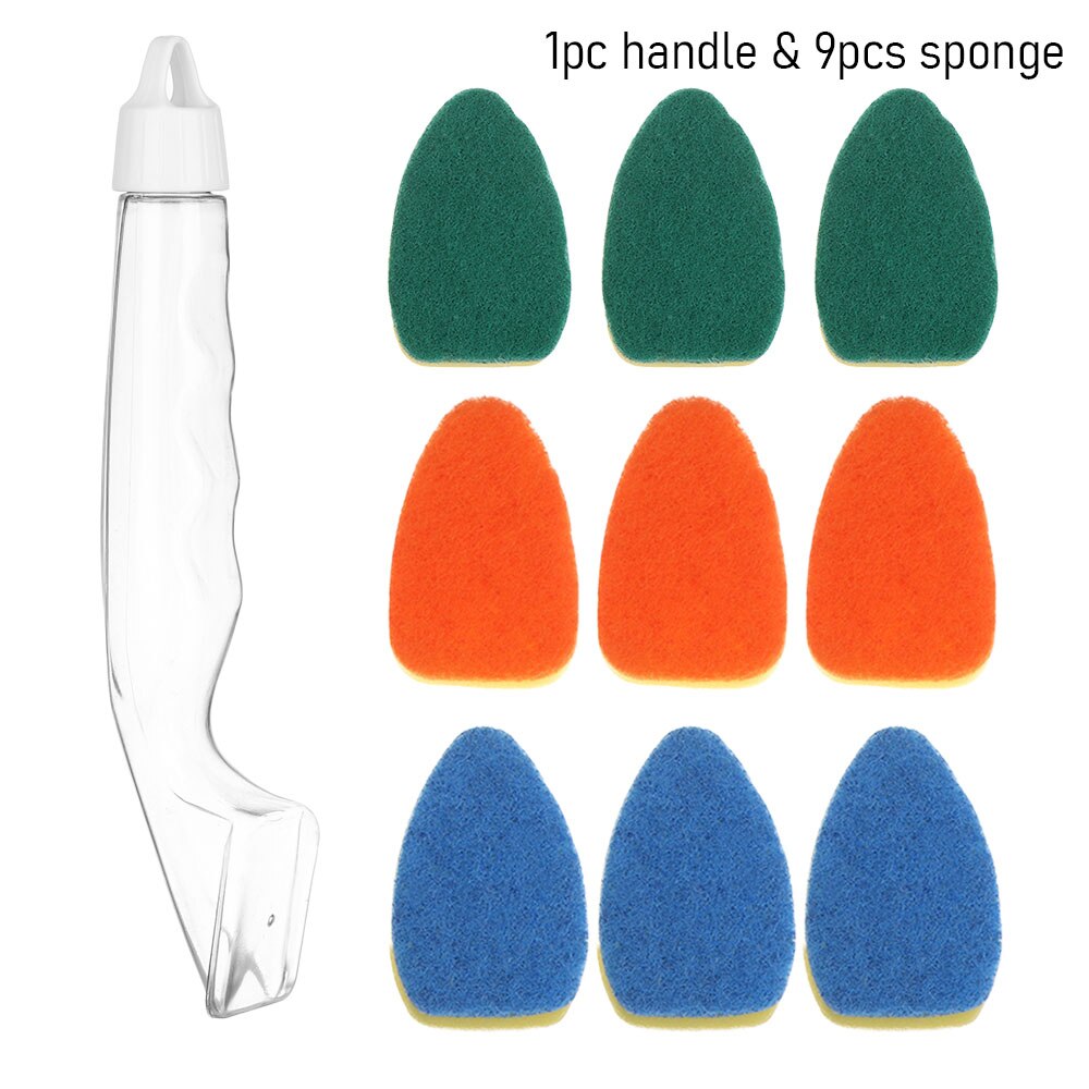 Replaceable Cleaning Brush With Refill Liquid Handle Scouring Pad Sponge Brush Dispenser Dish Scrubber Home Washing Tool: 4