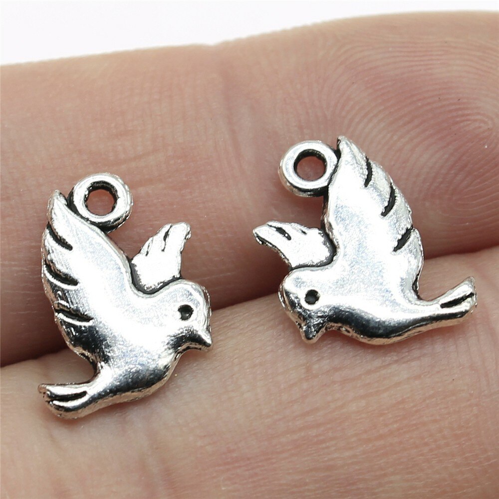20 stücke Reize Vogel Antike Silber Farbe Nette Vogel Reize Schmuck Erkenntnisse DIY Kleine Vogel Reize: B10229-15x11mm