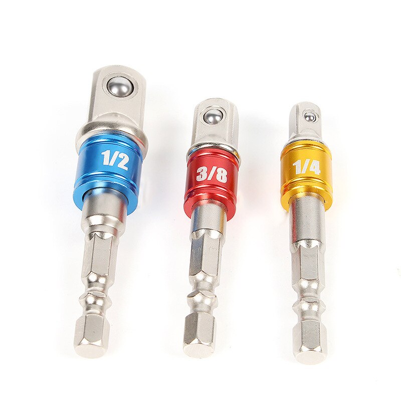 3pcs Drill Socket Adapter for Impact Driver with Hex Shank to Square Socket Drill Bits Bar Extension Set: Default Title