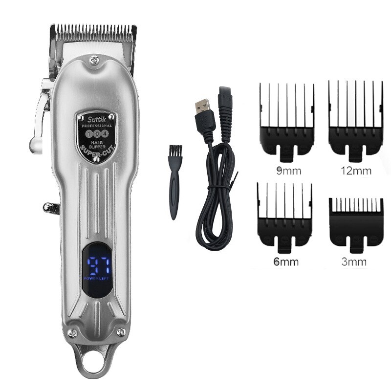 Barber Hair Clipper Trimmer Men Rechargeable Electric Finishing Cutting Machine Beard Shaver Cordless LCD Display: Green