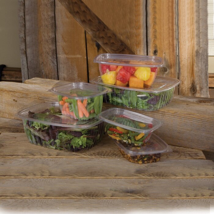 TELEVASO - Envase rectangular con tapa bisagra para comidas frías - Polietileno (PET) transparente, recipiente hermético