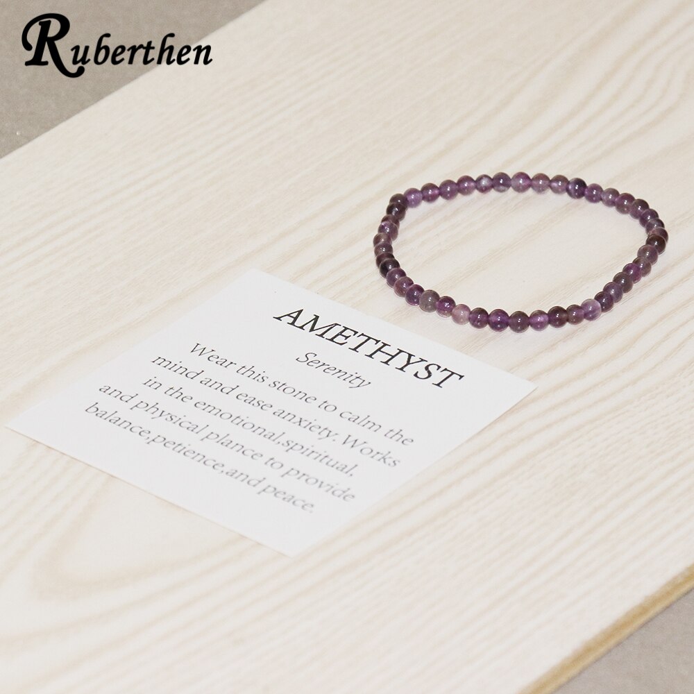 Ruberthen Amethy t Armband 4mm Paars Kristal Armband Mini Gem Steen Energie Armband