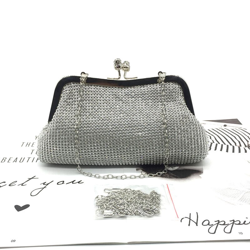 Senhoras diamantes sacos de noite elegante festa casamento pequena concha bolsa para a mulher jantar embreagem bolsa corrente ombro ftb318: silver