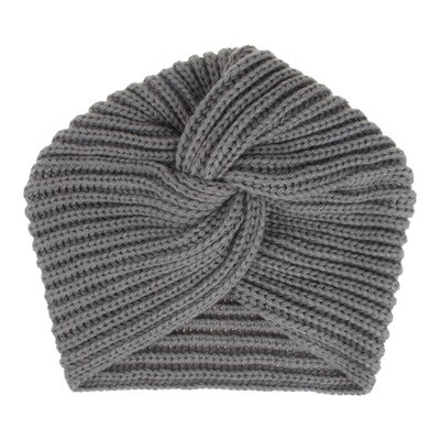 Women's Knitted Turban Hats Turban Cashmere Cross Wrap Head Hat Skullies & Beanies for Women Wool Knitting Bonnet Turbante Cap: Gray