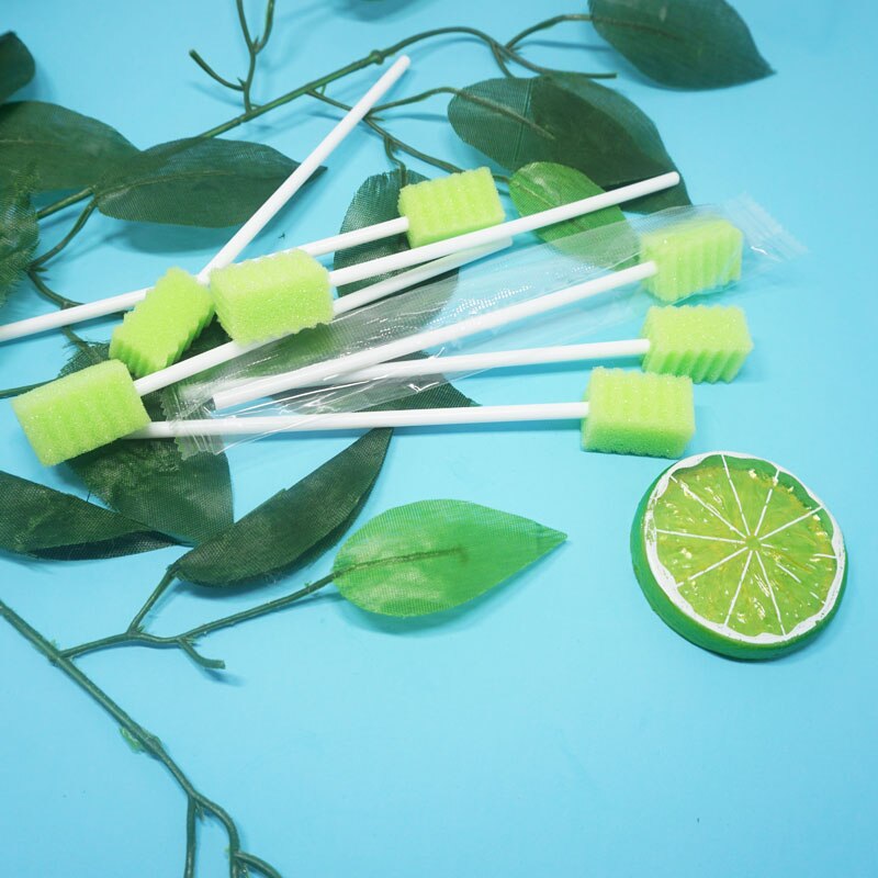 MUNKCARE Disposable Swabsticks Unflavored Oral Care Swabs Mouth Swabs Oral Foam Sputum Sponge Swabs Green