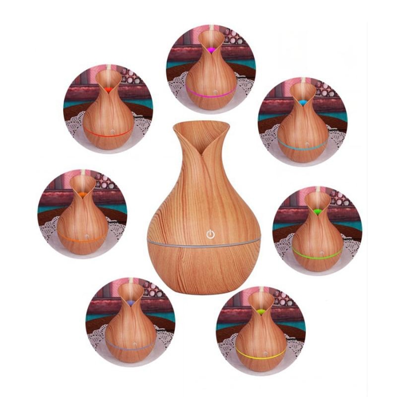 130ml Colorful LED Light Humidifier Wood Grain USB Air Mist Humidifier Essential Oil Diffuser for Bedroom Living Room Yoga Spa