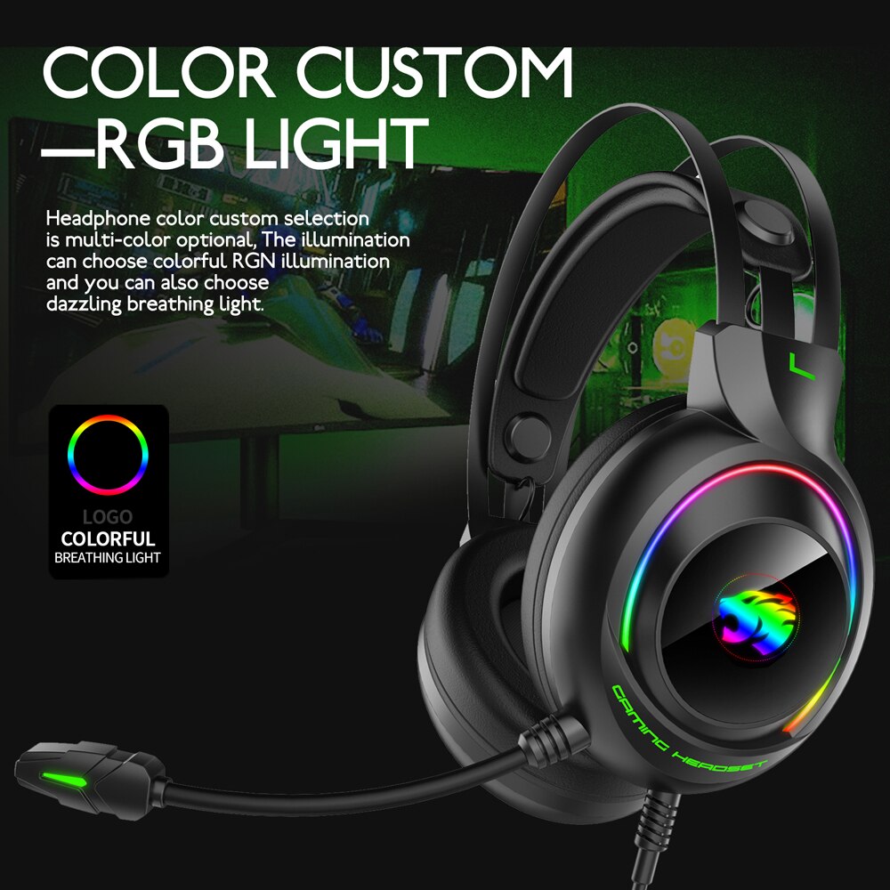Gaming Headphones 4D Stereo RGB Marquee Earphones Headset with Microphone for Xbox One/Laptop/Computer Tablet Gamer