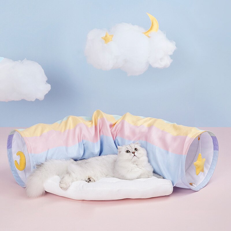 Rainbow Cat Tunnel Cat bed Toy Funny Pet 2 Play Tubes Balls Collapsible Kitten Toys Puppy Ferrets Rabbit Play Dog Tunnel Tubes