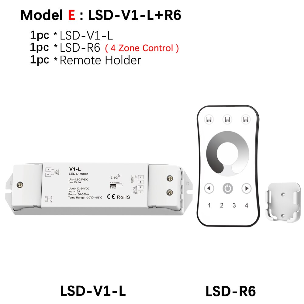 V1-L LED Dimmer 12V 24V 1CH 15A PWM 0-100% Stepless Dimming Switch Wifi RF 2.4G Wireless RF Remote LED Strip Light Push Dimmer: Model E