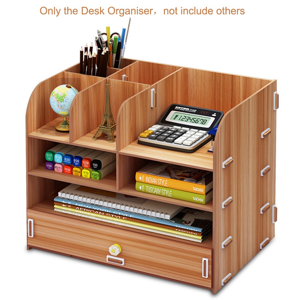 Large Multi-Function DIY Desktop Storage Box Wooden Office Multi-layer File Rack Supplies File Book Organizer Bookshelf