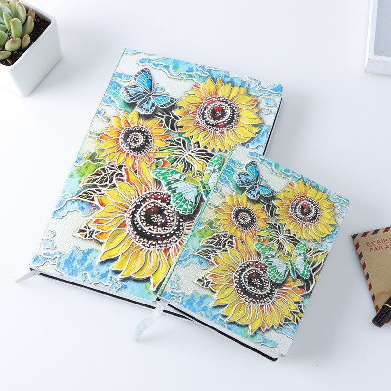 Anaglyph-Cuaderno de girasol dorado, planificador Retro, libro de bronce, suministros escolares, cultura de oficina y educación