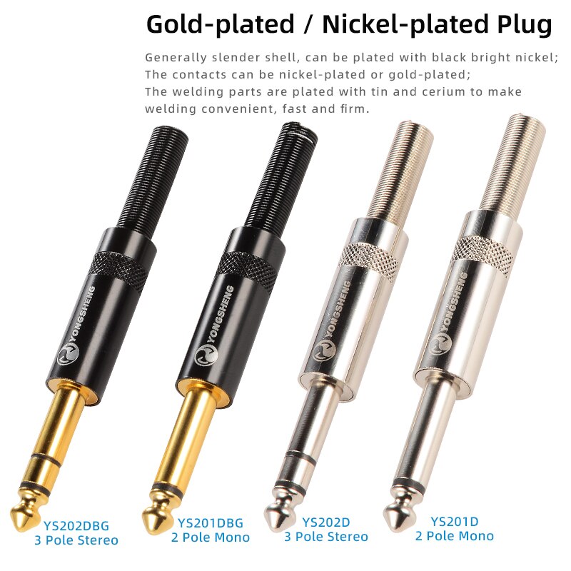 Neutrik yongsheng 10 × 6.35mm ts trs mono-stereo-vergoldeter stecker 1/4 & #39 ;& #39 ; lautsprecher-, gitarren-, mikrofon- und headset-audio-lötanschluss
