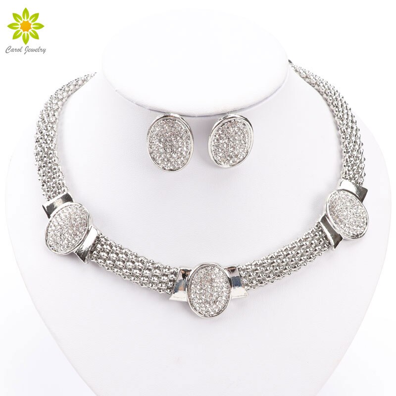 argent plaqué ovale forme collier boucles d'oreilles pour les femmes africain Dubai mariage bijoux fantaisie ensembles