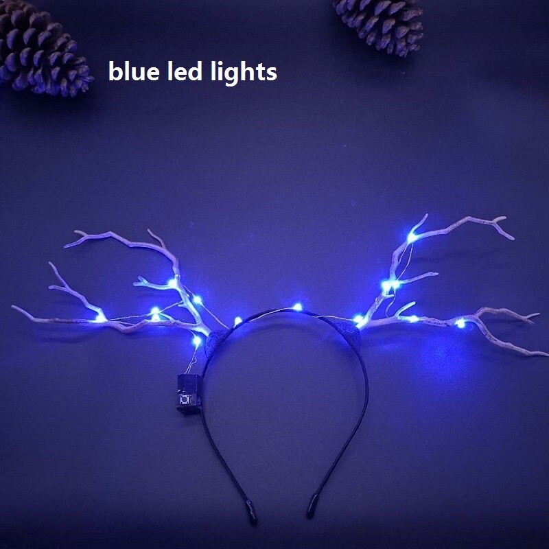 Épingles à cheveux Led en bois, barre Flash, oreilles d&#39;élan scintillantes, accessoires de bandeau en corne, de pâques: headband blue led