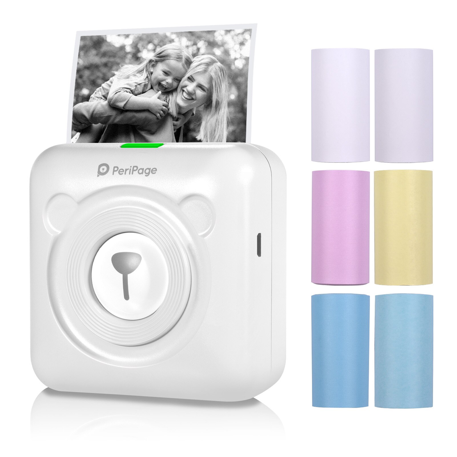 Peripage A6 304DPI Mini Photo BT Printer Pocket Photo Printer Marker with 6 rolls paper For Mobile phone Android and iOS: white
