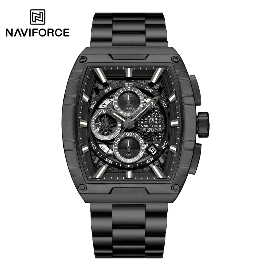 NAVIFORCE zegarek kwarcowy dla mężczyzn moda wodoodporny świecący chronograf zegarek Auto data pasek ze stali nierdzewnej zegar prezent: Różowy