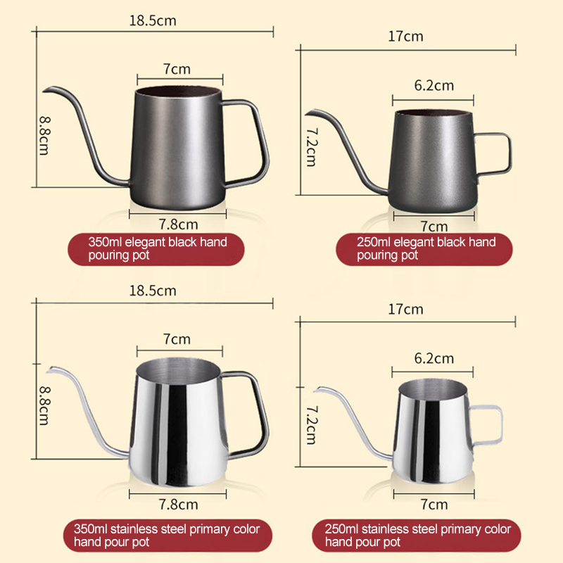 304 edelstahl-kaffeekanne mit langem, schmalem ausguss, tropfkessel, manuelle filterkaffeemaschine, teekanne 250ml/350ml/600ml mit deckel